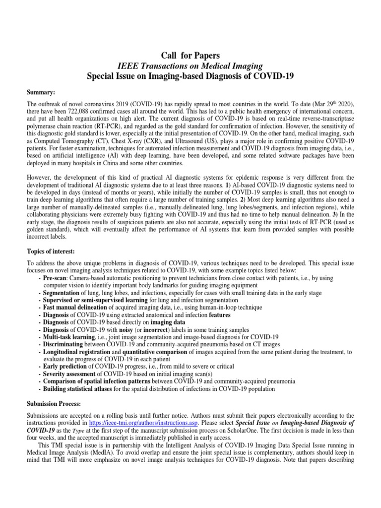 Call For Papers Special Issue On Imaging-Based Diagnosis of COVID-19 ...