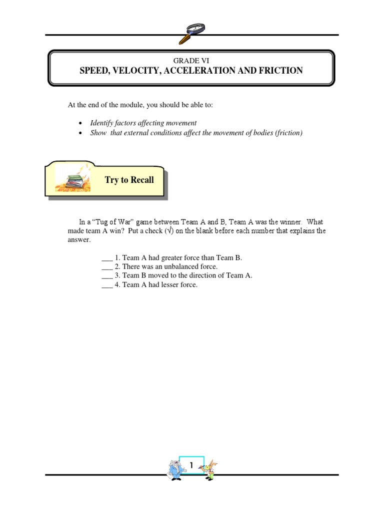 Speed Velocity Acceleration And Friction Pdf Speed Acceleration