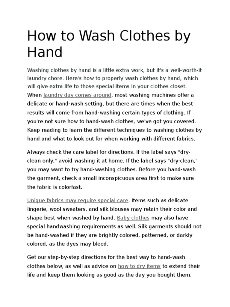 How To Wash Clothes by Hand PDF Clothing Consumer Goods