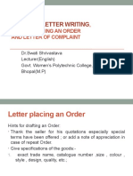 Letter Placing Order and Complaint