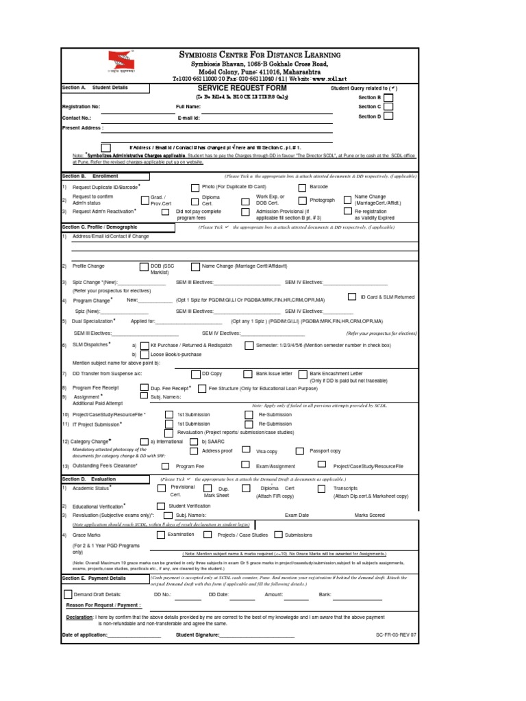 SCDL Student Service Request Form | PDF | Business