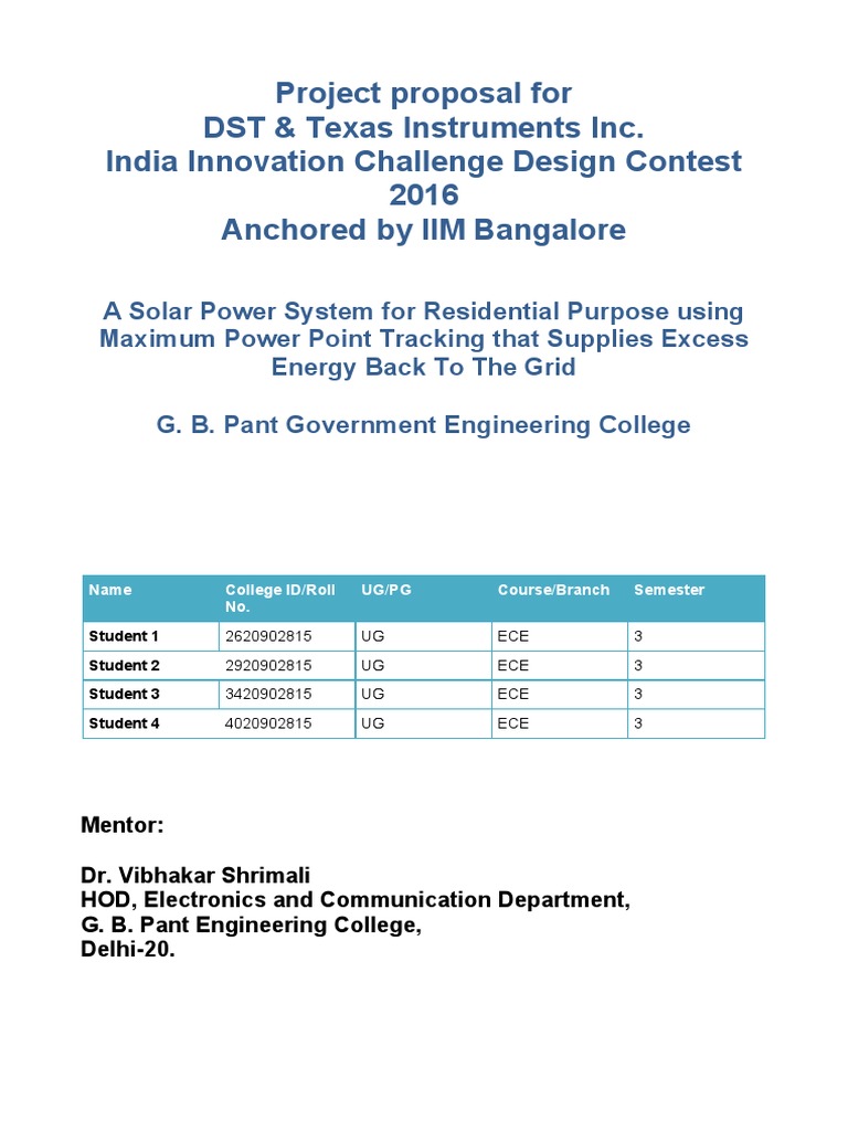 Project Proposal For DST & Texas Instruments Inc. India Innovation