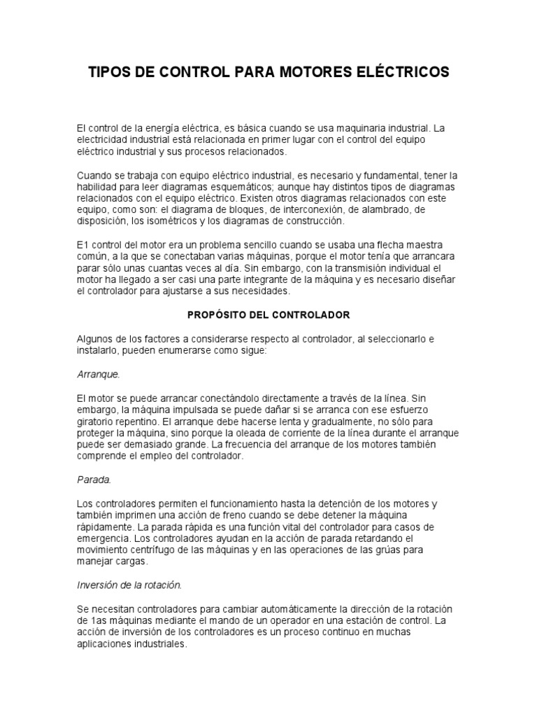 Control de Motores Eléctricos: Tipos y Diagramas | PDF | Motor ...