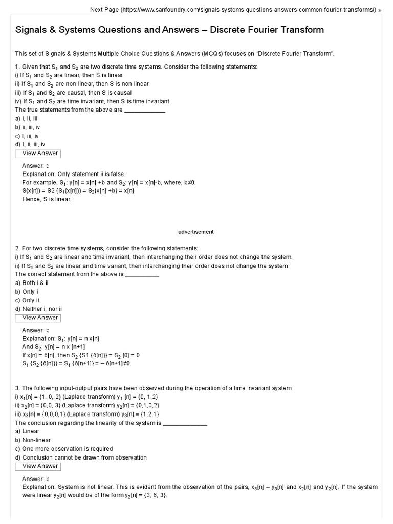 Unit 3 Discrete Fourier Transform Questions And Answers Sanfoundry Pdf Applied Mathematics Algorithms