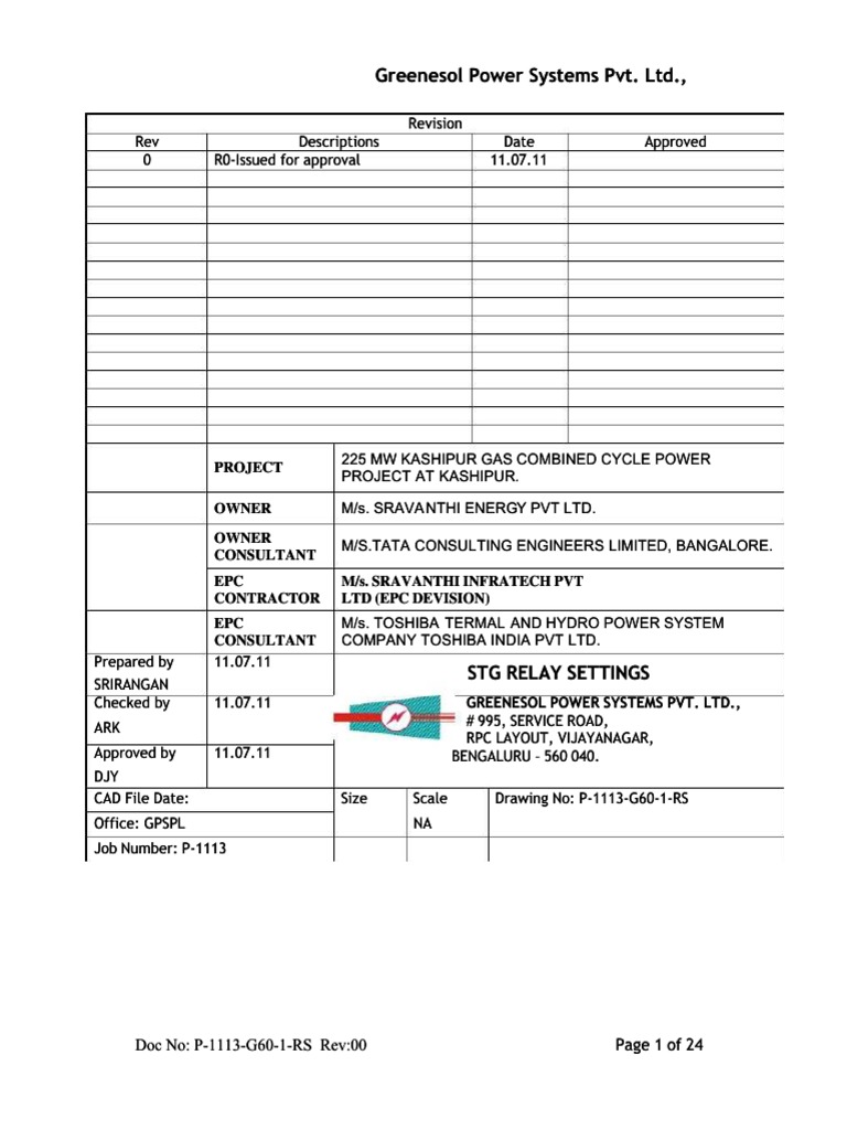 Sravanthi Relay Setting Chart PDF Electrical Impedance Transformer