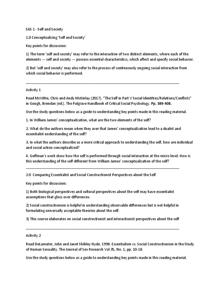 Activity 1 and 2 | PDF | Social Constructionism | Essentialism