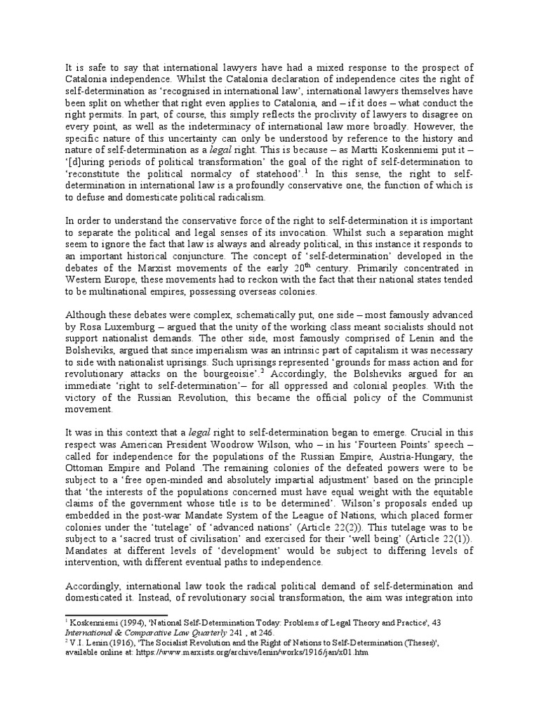 Catalonia and SelfDetermination PDF Self Determination Colonialism