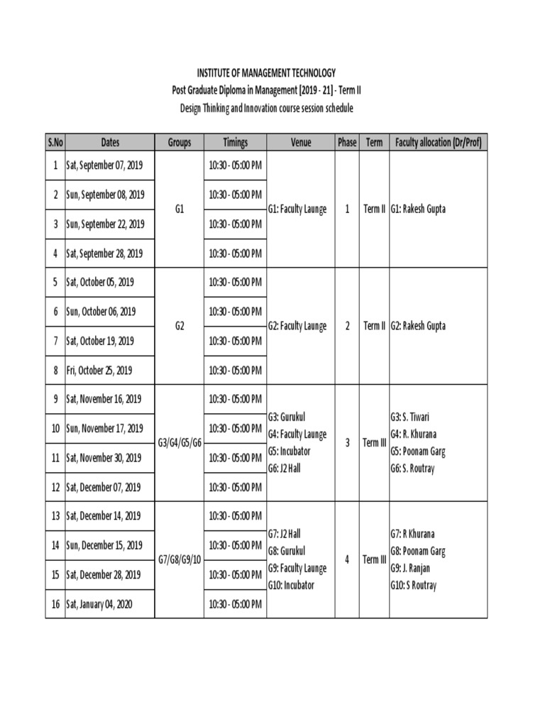 DTI Complete Session Schedule PDF Business