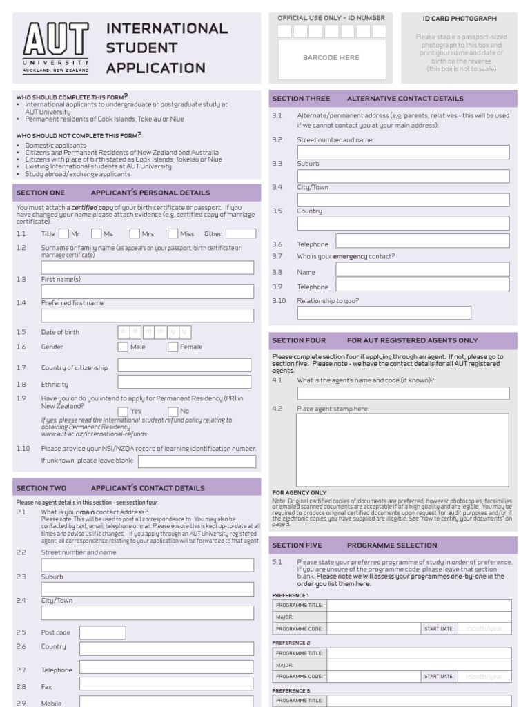 International Student Application Form | PDF | Identity Document ...