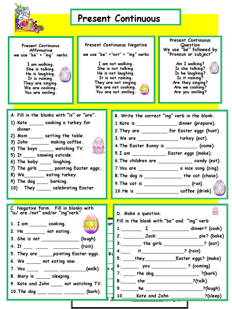 Present Continuous Grammar Guide | PDF | Easter Egg | Semiotics