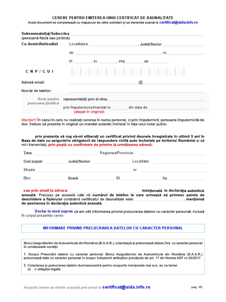 Certificat De Daunalitate Pdf