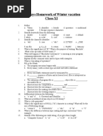 Holidays Homework of Winter Vacation Class-XI