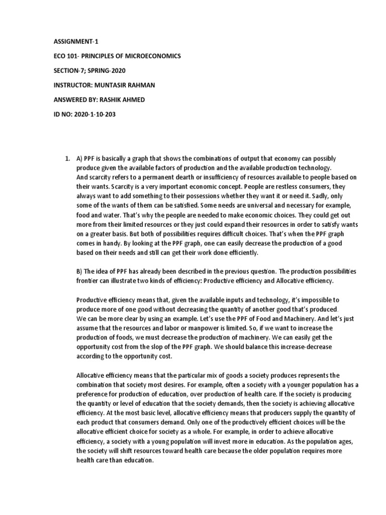 Microeconomics Assignment on PPF and Efficiency | PDF | Economic ...