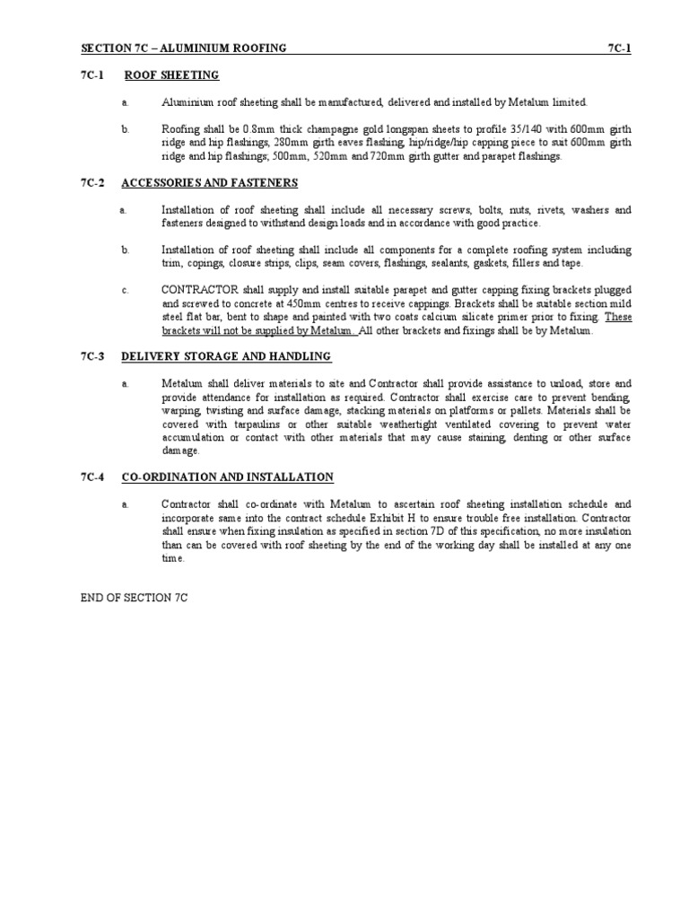 Section 7C - Aluminium Roofing 7C-1 7C-1 Roof Sheeting | PDF | Roof | Screw