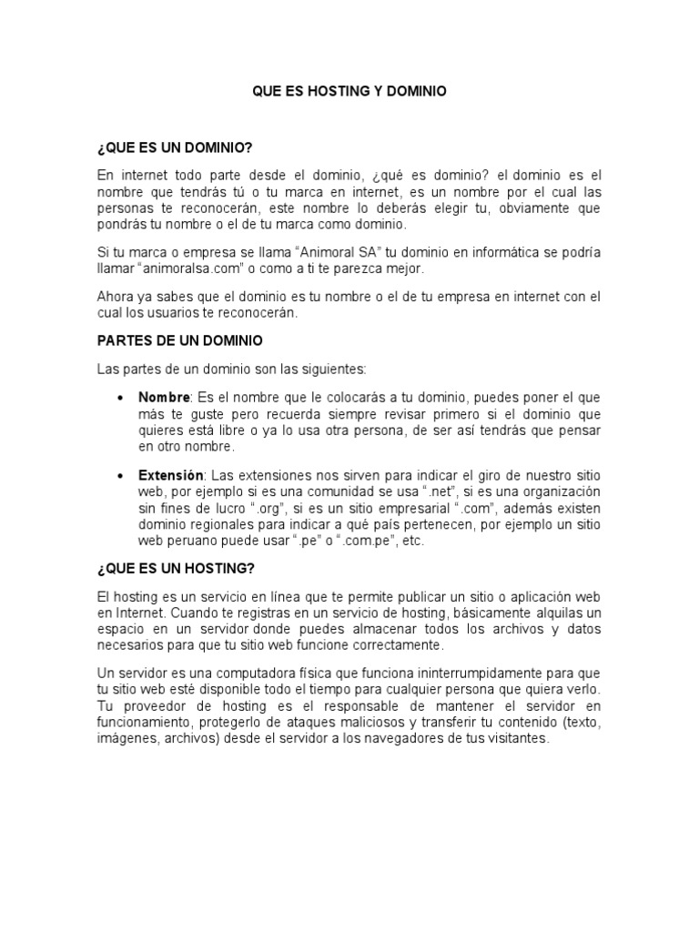 Definición de Hosting y Dominio | PDF | Redes de computadoras | Hipertexto