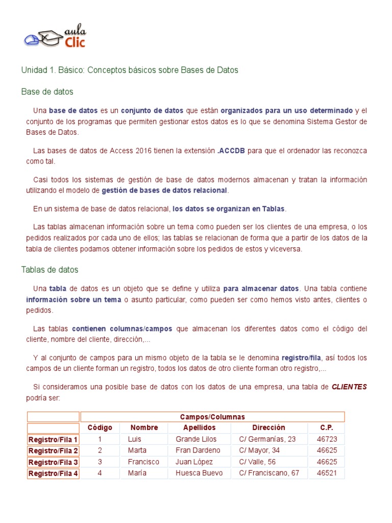 1.4) Básico - Conceptos Básicos Sobre Bases de Datos PDF | PDF | SQL ...