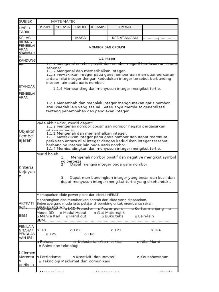 Contoh Rph Matematik Tingkatan 1 Pdf