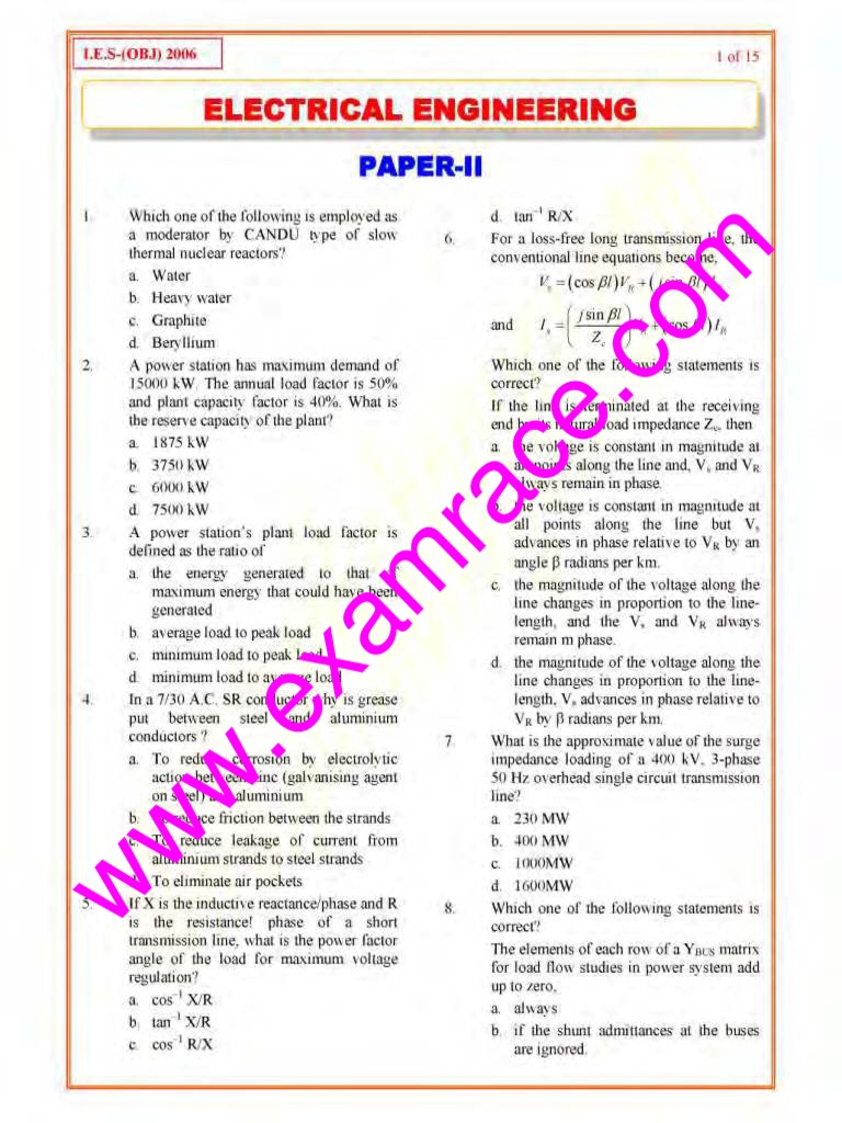 IES Electrical Engineering Paper 2 2006 PDF | PDF | Electric Motor ...