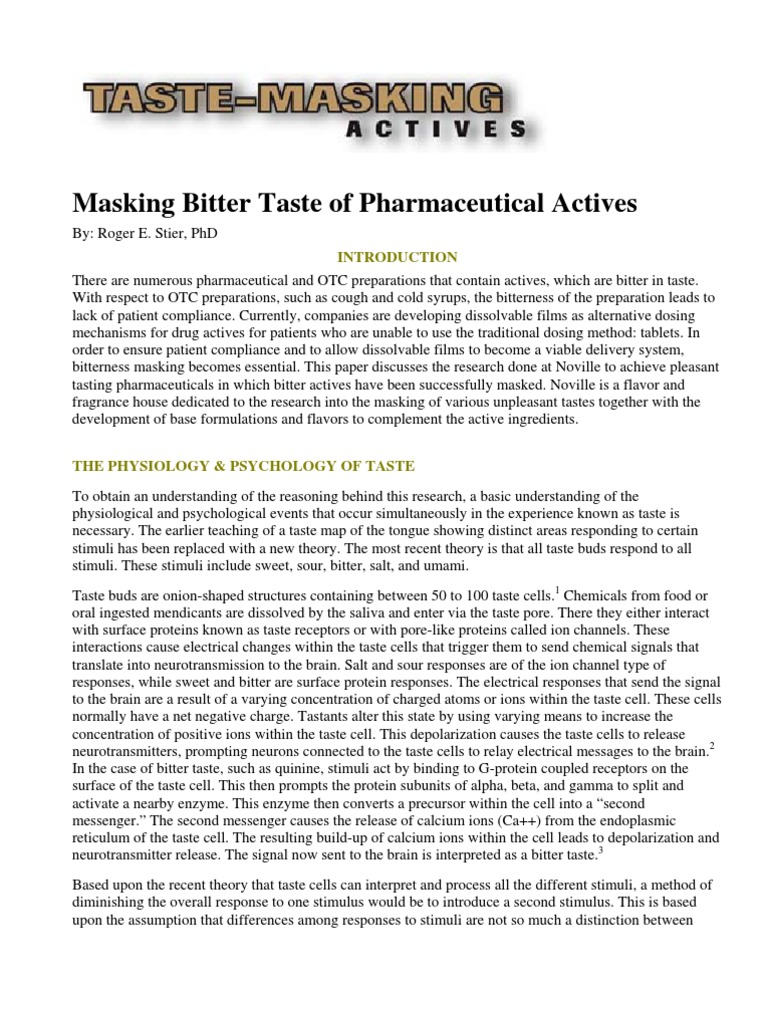Taste Masking Actives Taste Stimulus (Physiology)