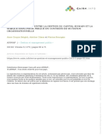 REPENSER LES LIENS ENTRE LA GESTION DU CAPITAL HUMAIN ET LA Marque Employeur Perçue en Contexte de Mutation Organisationelle