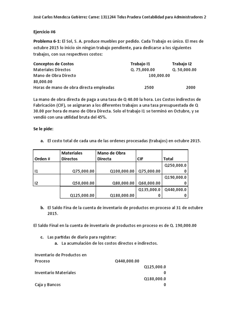 Cálculo de Costos de Producción Noviembre | PDF | Inventario | Contabilidad