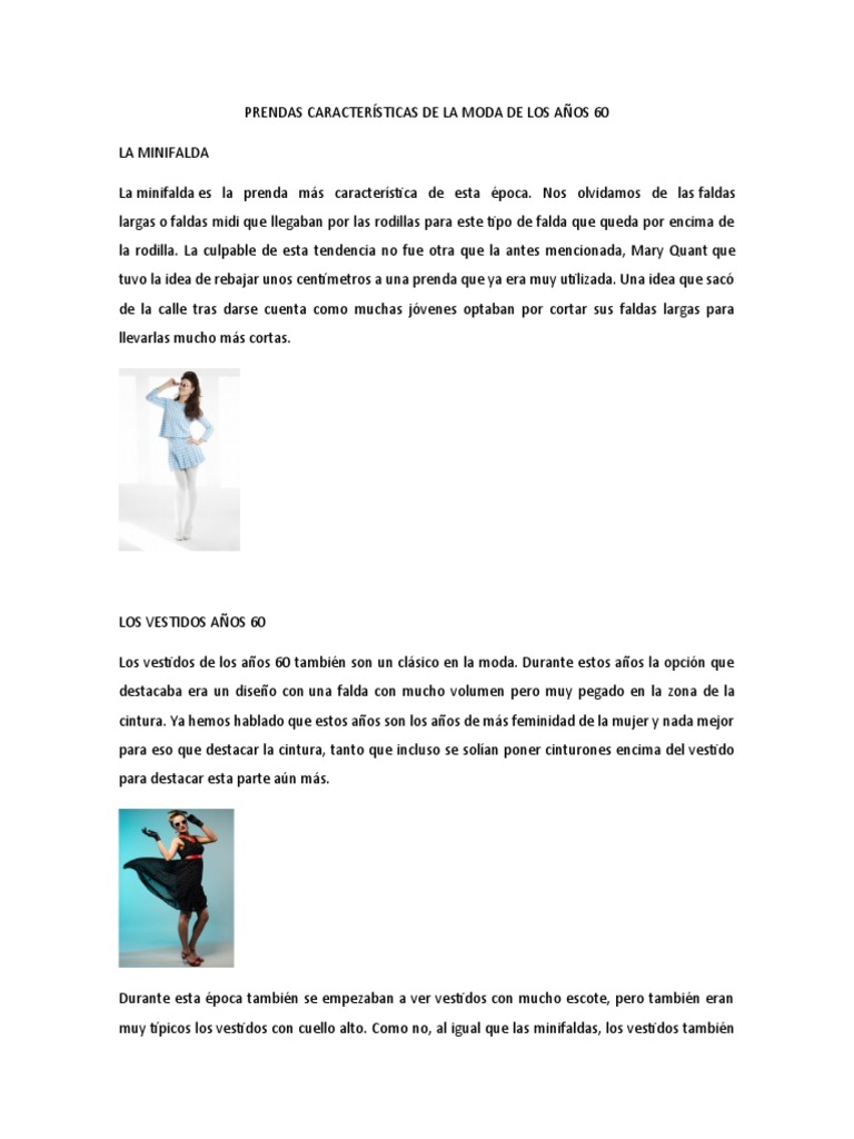 Prendas Características de La Moda de Los Años 60 | PDF | Moda | Cuerpo ...