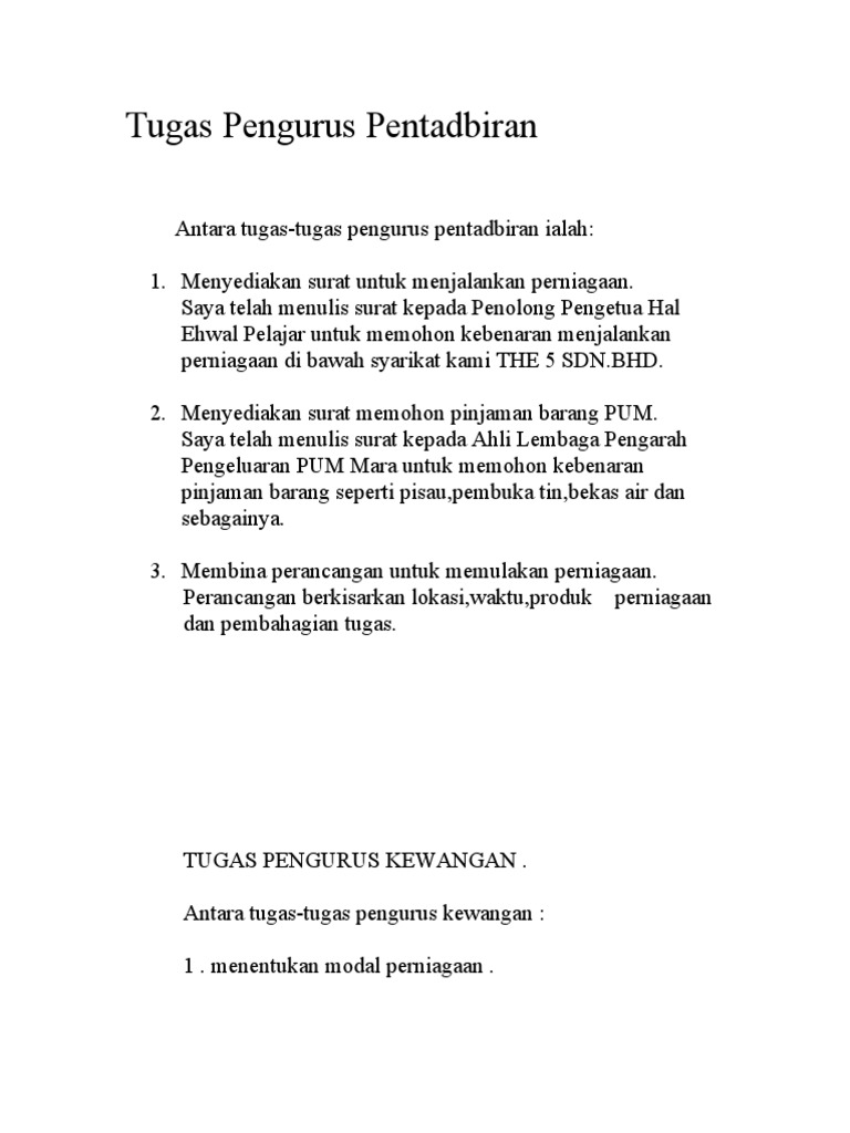 Tugas Pengurus Pentadbiran Pdf