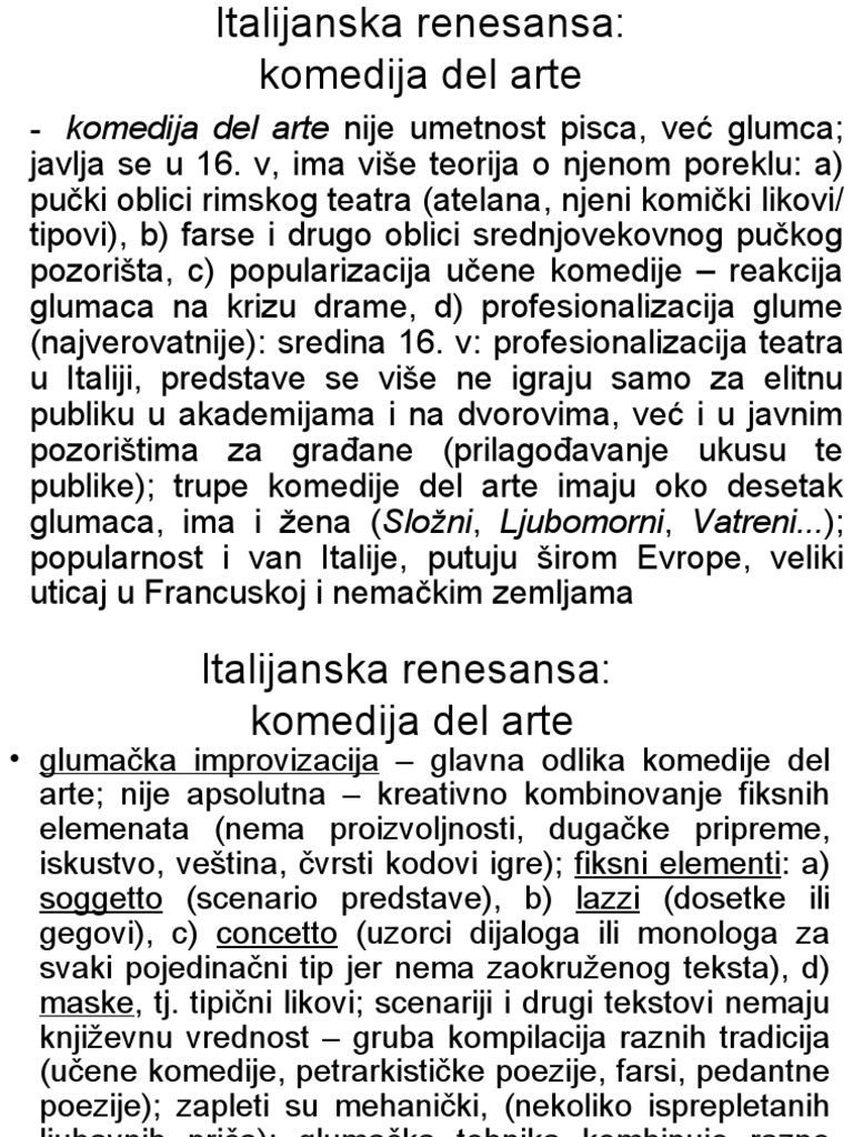 Italijanska Renesansa - Komedija Del Arte | PDF