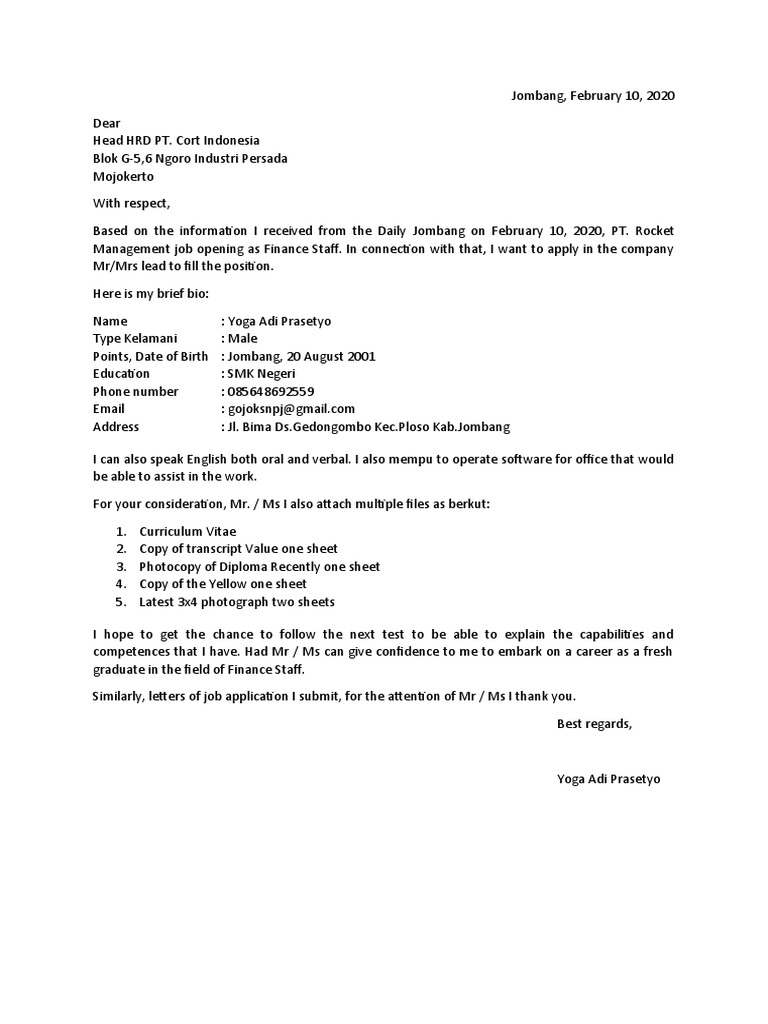 Contoh Surat Lamaran Kerja Bahasa Inggris Fresh Graduate Smk Python