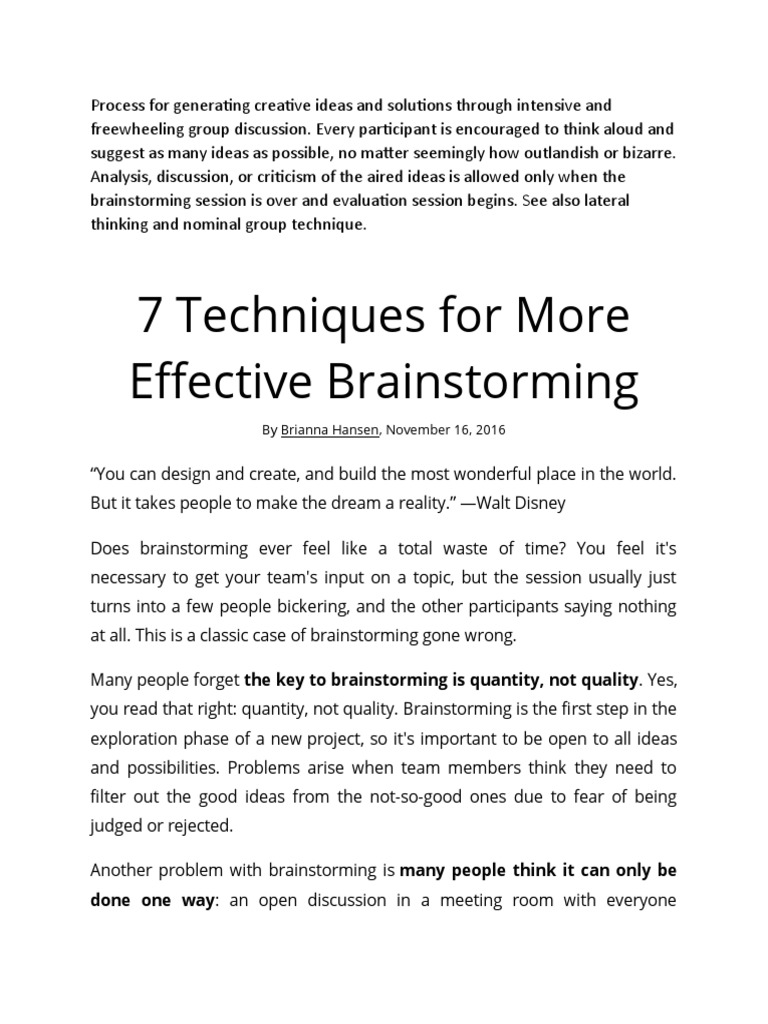 Effective Brainstorming Techniques | PDF | Brainstorming | Cognition