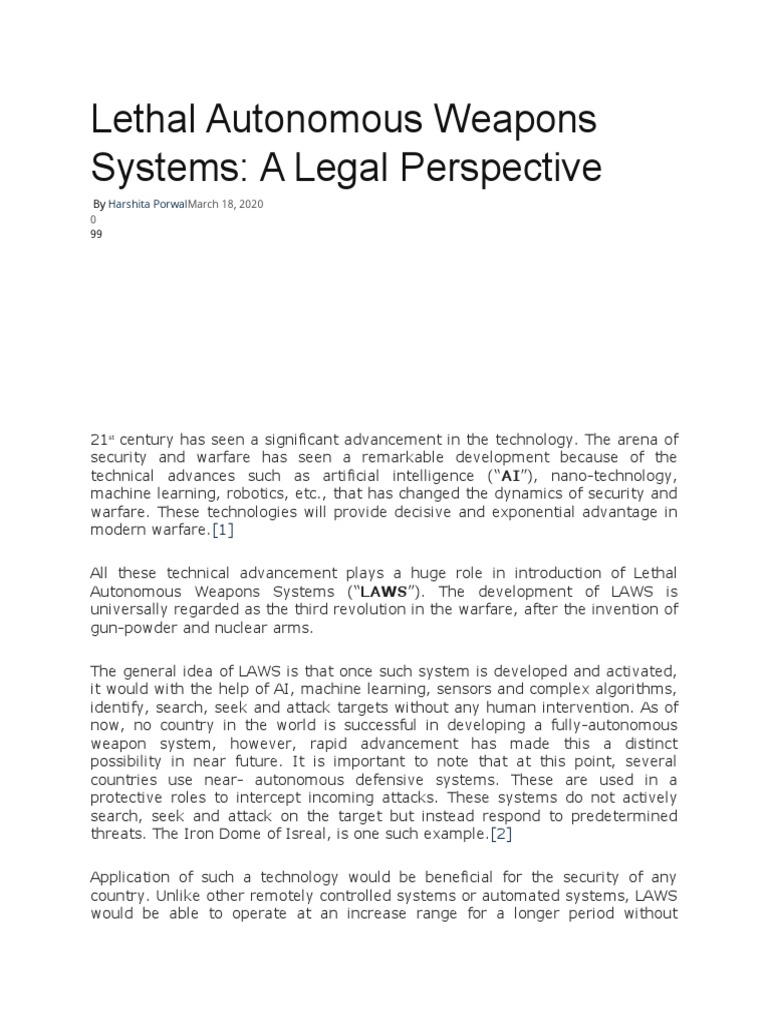 Lethal Autonomous Weapons Systems Pdf International Humanitarian