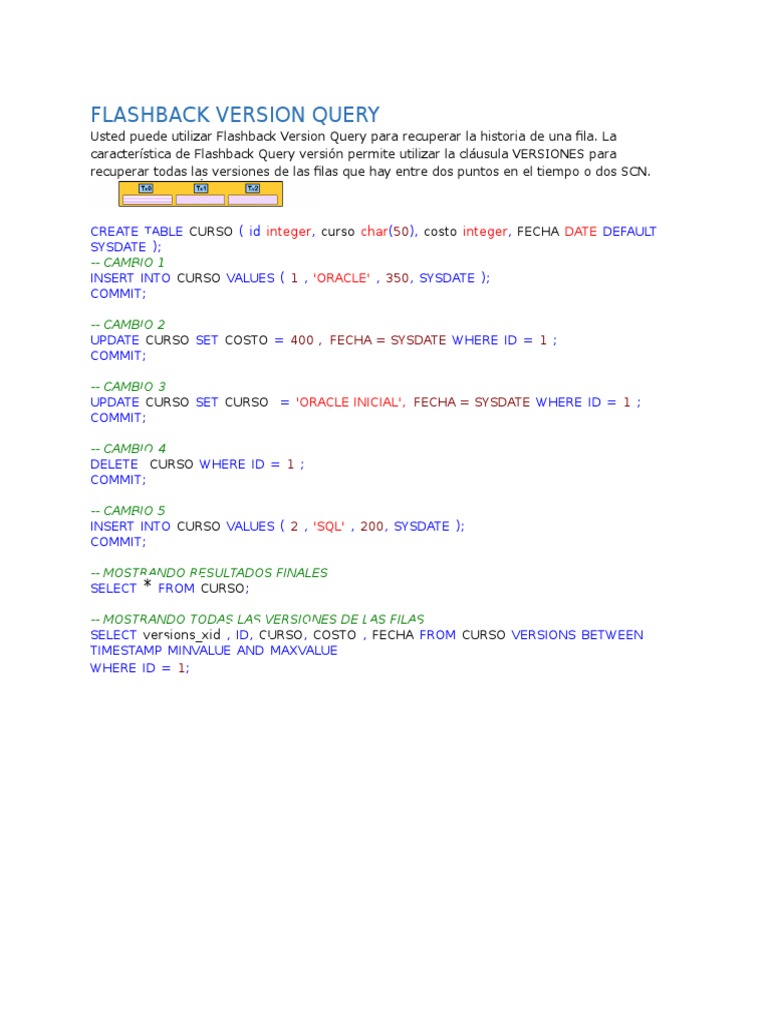 Consulta de versiones Flashback en Oracle | PDF