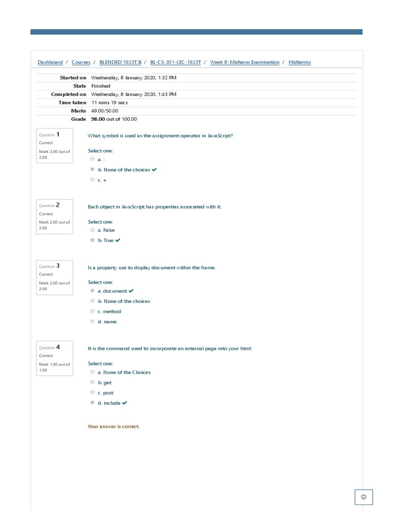 Midterm Exam Results for BL-CS-301-LEC | PDF | Java Script | World Wide Web