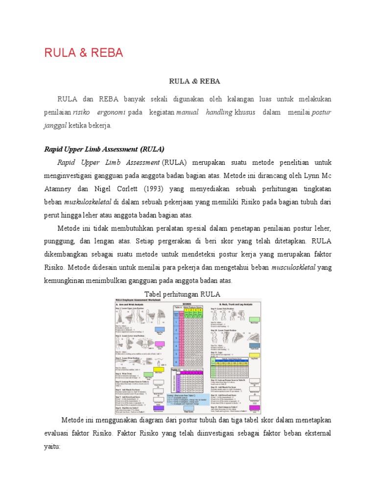 Metode RULA dan REBA dalam Ergonomi | PDF