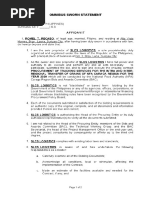 OMNIBUS SWORN STATEMENT sample