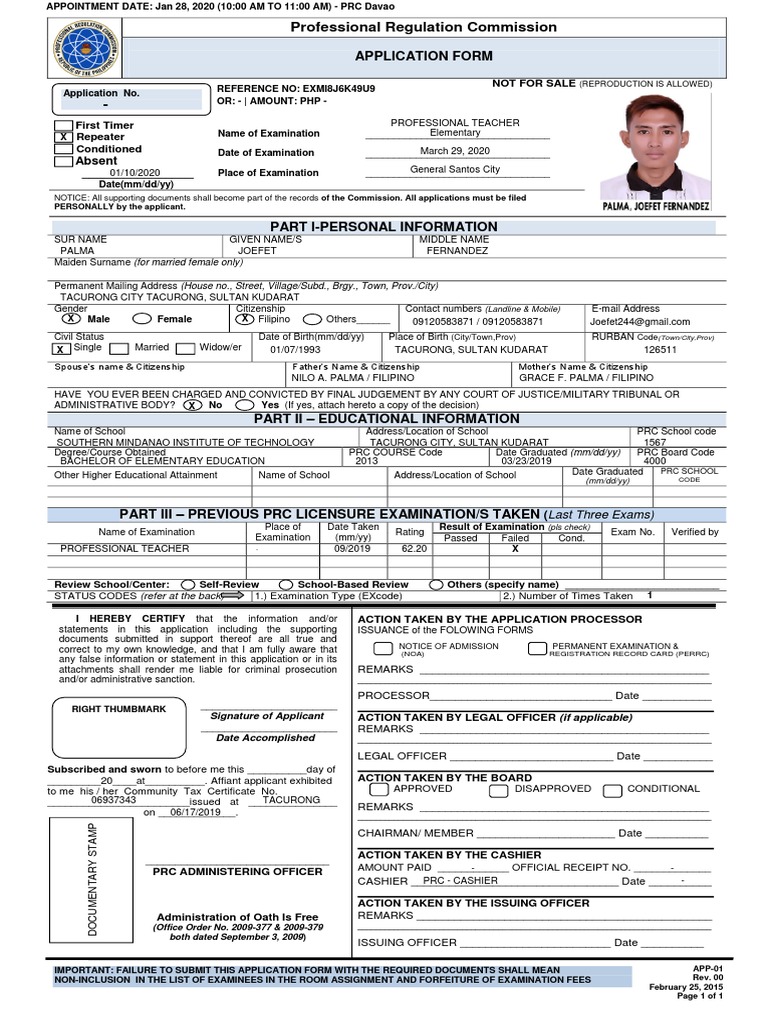 PRC Application Form for Licensure Exam | PDF | Government | Justice