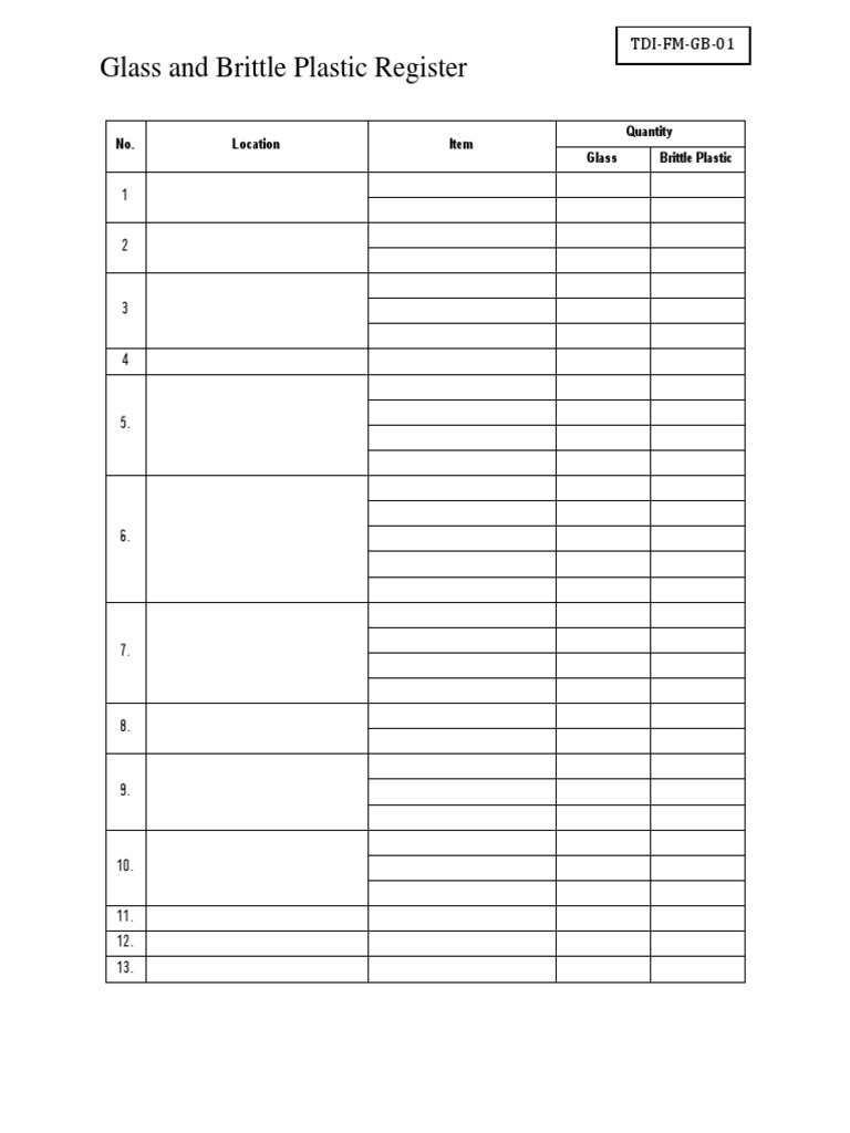 Glass and Brittle Plastic Register Template | PDF | Technology ...