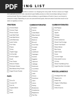 Shopping List: Protein Carbohydrates Carbohydrates