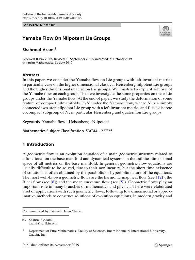 Yamabe Flow On Nilpotent Lie Groups | PDF | Lie Groups | Group ...