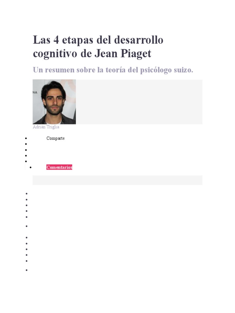 Las 4 Etapas Del Desarrollo Cognitivo de Jean Piaget | PDF | Desarrollo ...