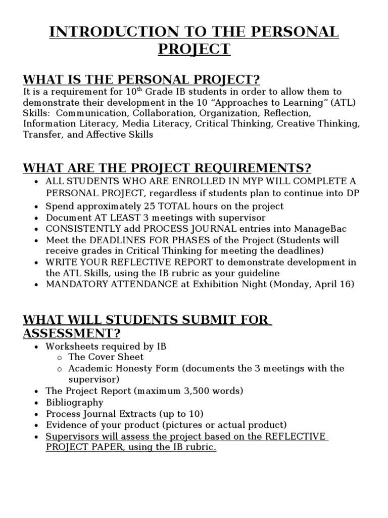 Introduction To The Personal Project | PDF | Goal | Teaching