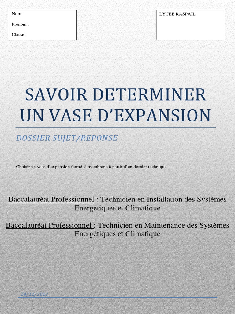 Calcul et Dimensionnement Vase d'Expansion PDF Chaudière — free download
