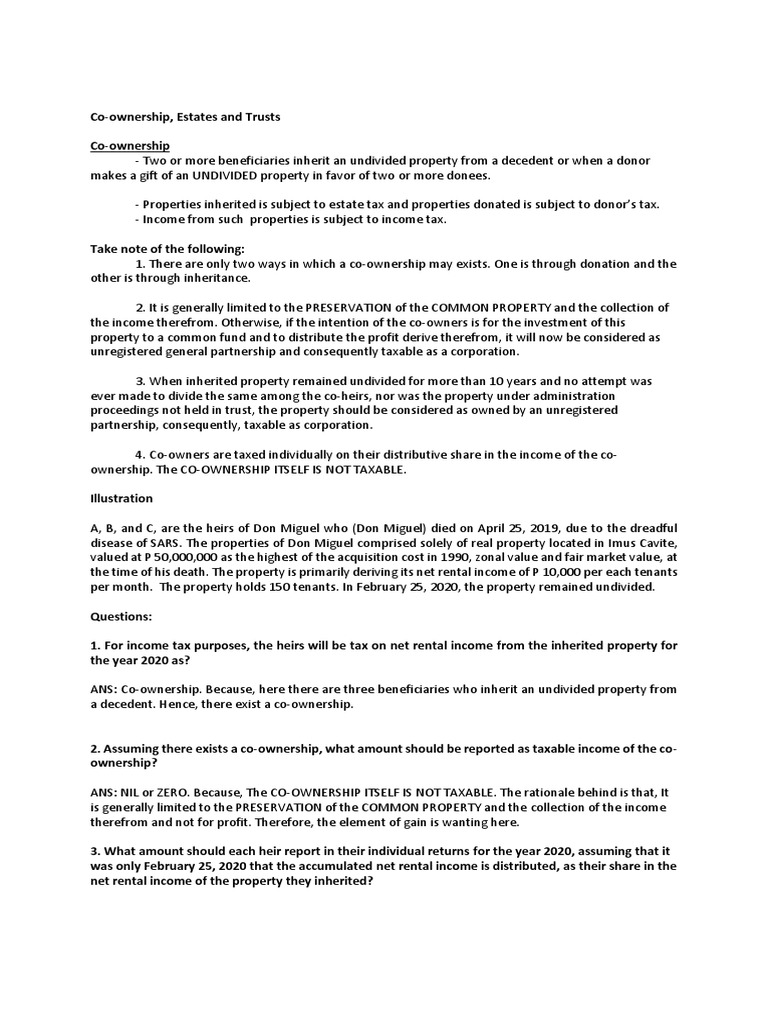 Co-Ownership and Estate Taxation Overview | PDF | Trust Law | Tax Deduction