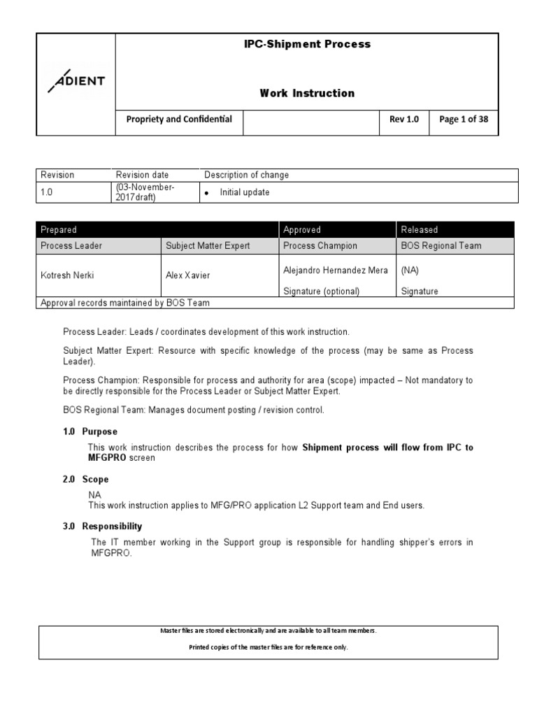 IPC Shipment Process Work Instruction | PDF | Error | Computing