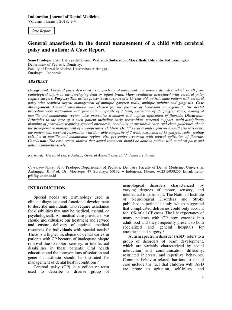 General Anaesthesia in The Dental Management of A Child With Cerebral