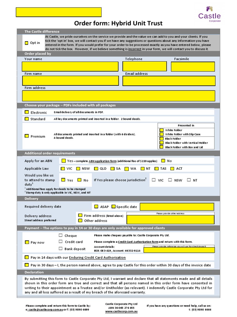 Hybrid Unit Trust Order Form | PDF | Trust Law | Cheque
