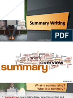 Summary Writing Summary Writing: Prepared by Lecturer, Department of English, FASS