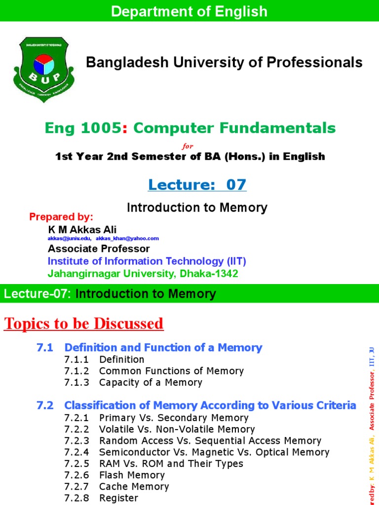 Bangladesh University of Professionals Eng 1005 Computer Fundamentals