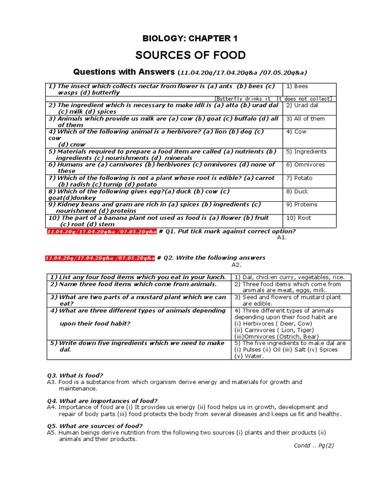 Chapter 1. Sources of Food | PDF | Legume | Foods