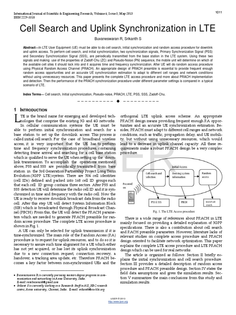 Cell Search and Uplink Synchronization in LTE PDF | PDF | Radio | Lte ...